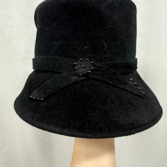 Louise Green Vintage Style Black Velvet Velour Bucket Hat Millinery main image 6